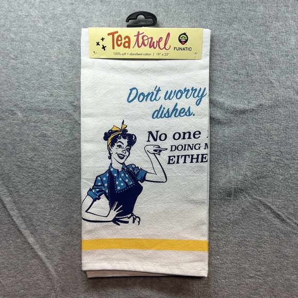 Funnycokid Other - Kitchen Towel Retro Girl "Don't Worry Dishes, No One Is Doing Me Either" Novelty